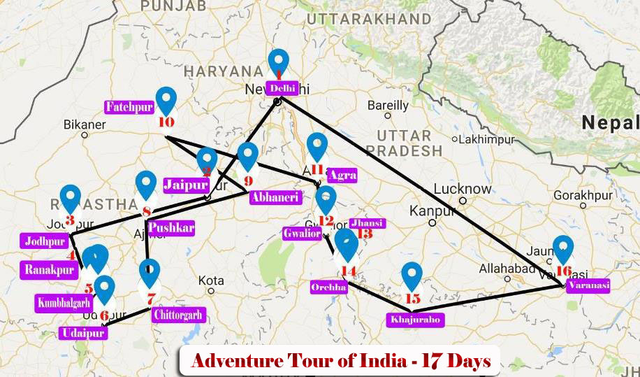 adventure trip to india tour map