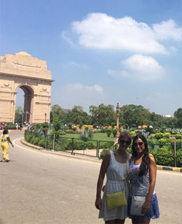 Elisabet and Maria from Spain in India Gate Delhi with TravelAstu